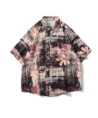 [HOOK-] Retro-style vintage all-over pattern big overshirt