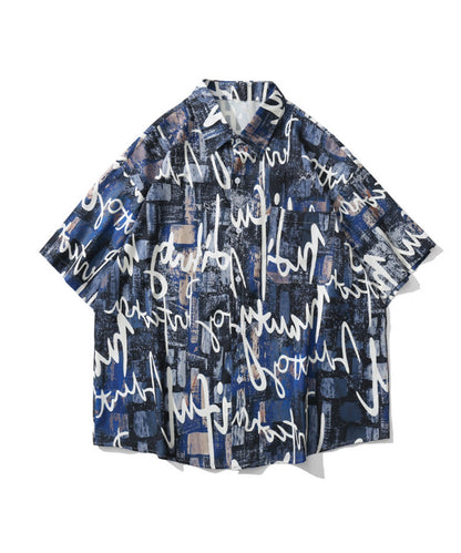 [HOOK-] Retro-style vintage all-over pattern big overshirt