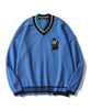[HOOK] Bear embroidery patch v-neck thin knit sweater