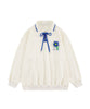 [HOOK] Polo shirt style sweatshirt with lace-up flower motif
