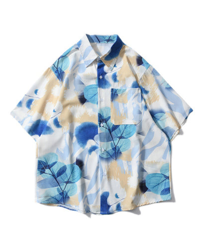 [HOOK-] Retro-style vintage all-over pattern big overshirt