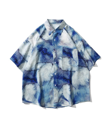 [HOOK-] Retro-style vintage all-over pattern big overshirt