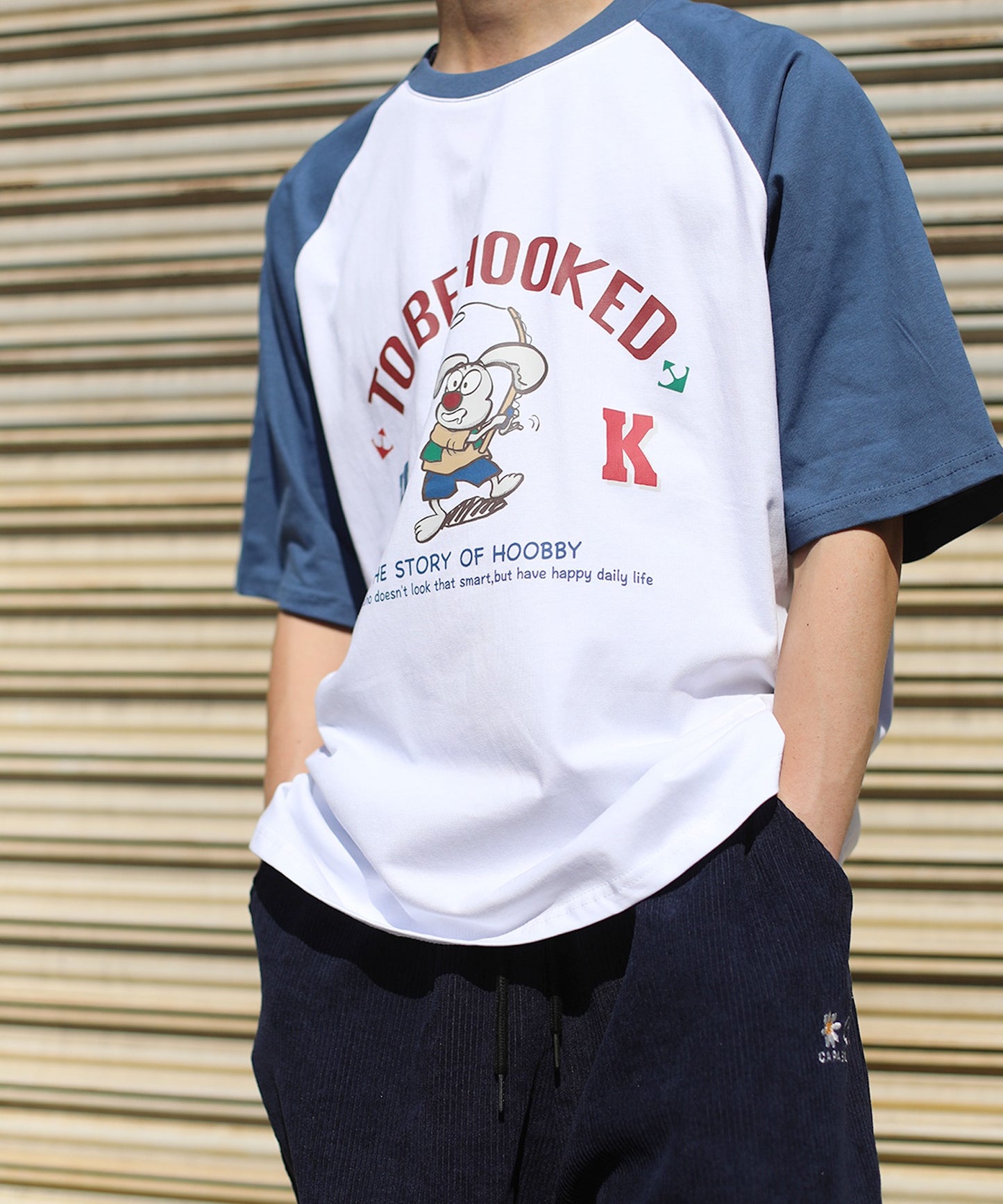 [HOOK -original-] American casual illustration print raglan sleeve short sleeve TEE