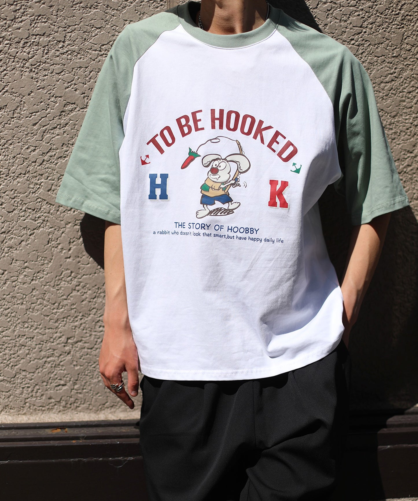 [HOOK -original-] American casual illustration print raglan sleeve short sleeve TEE