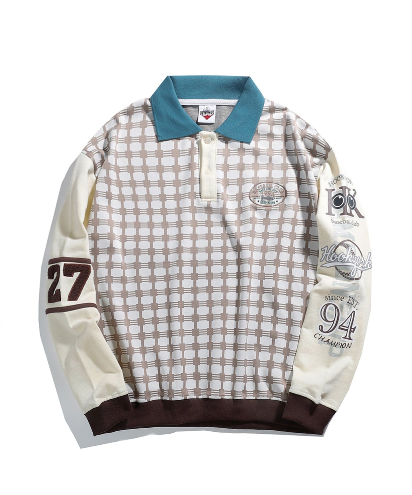 [HOOK -original-] Vintage style American casual check polo sweatshirt