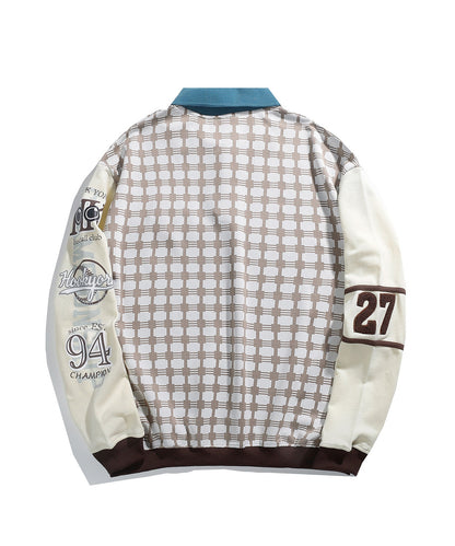 [HOOK -original-] Vintage style American casual check polo sweatshirt