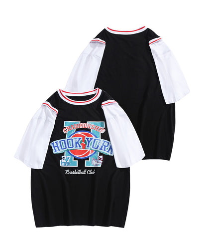 [HOOK -original-] American casual basketball uniform style docking short sleeve TEE