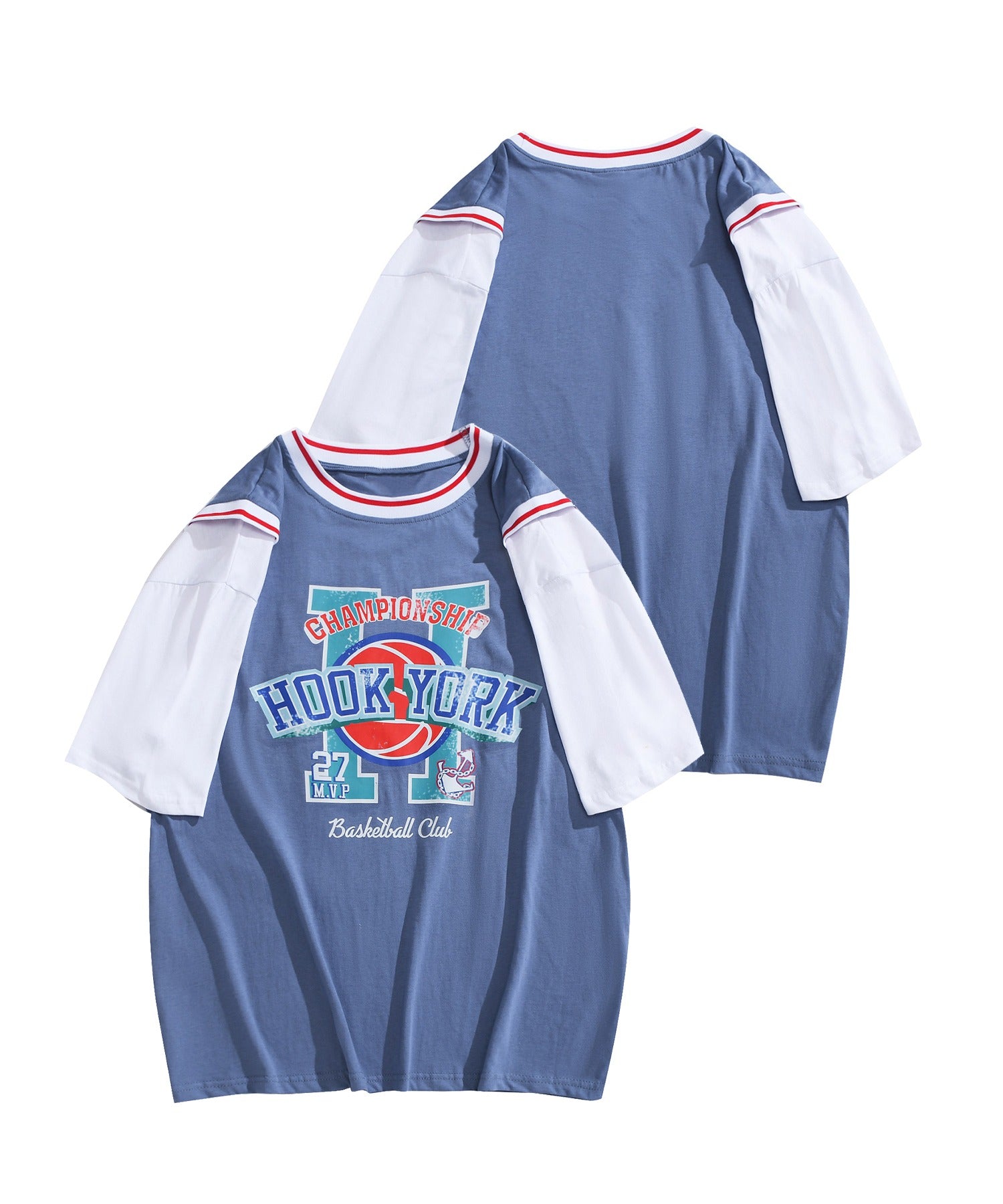 [HOOK -original-] American casual basketball uniform style docking short sleeve TEE