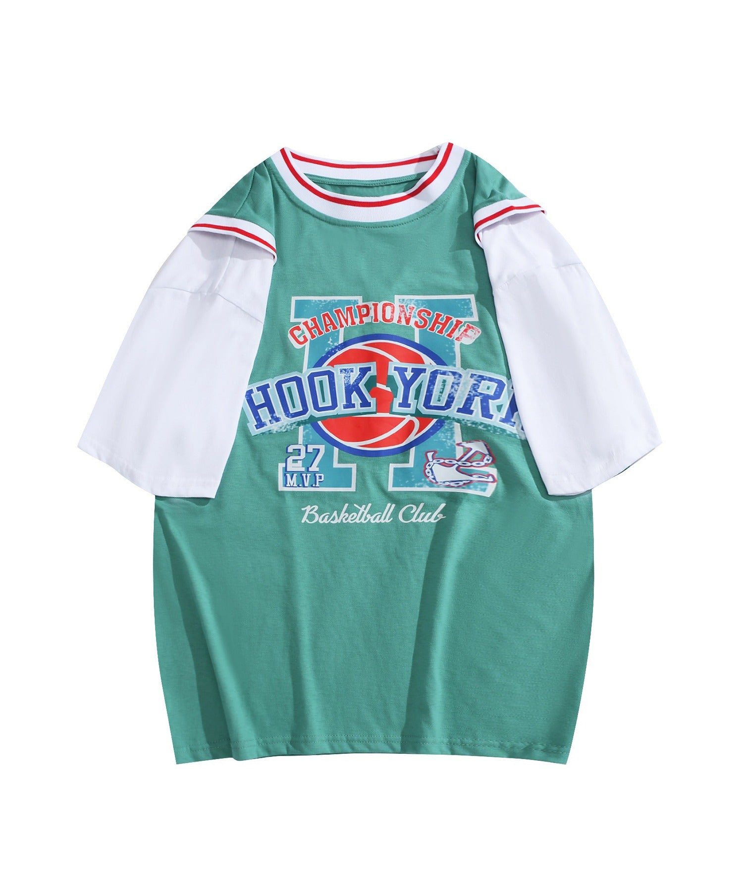 [HOOK -original-] American casual basketball uniform style docking short sleeve TEE