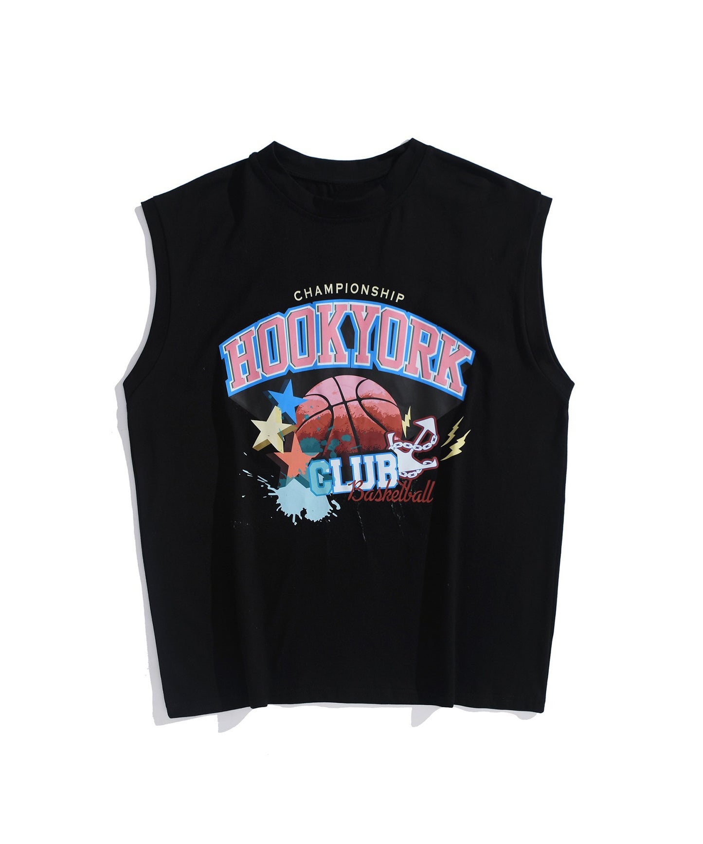 [HOOK -original-] American casual basketball print sleeveless T-shirt