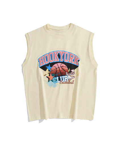 [HOOK -original-] American casual basketball print sleeveless T-shirt