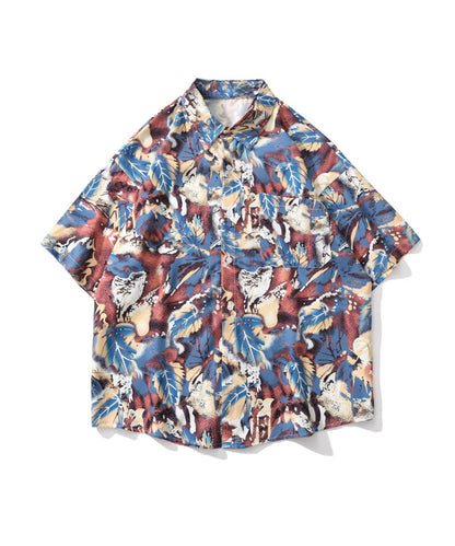 [HOOK-] Retro-style vintage all-over pattern big overshirt