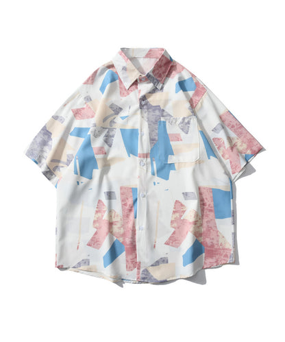 [HOOK-] Retro-style vintage all-over pattern big overshirt