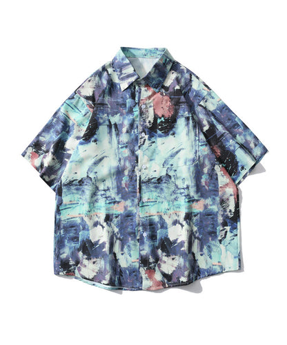 [HOOK-] Retro-style vintage all-over pattern big overshirt