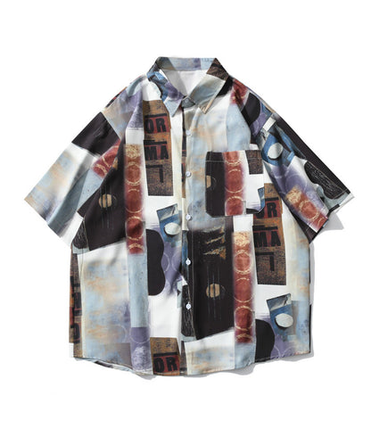 [HOOK-] Retro-style vintage all-over pattern big overshirt