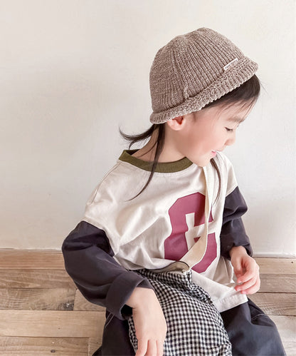 [aimoha-KIDS-] Hem color scheme switching log print ringer long TEE