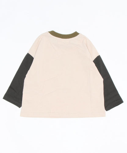 [aimoha-KIDS-] Hem color scheme switching log print ringer long TEE