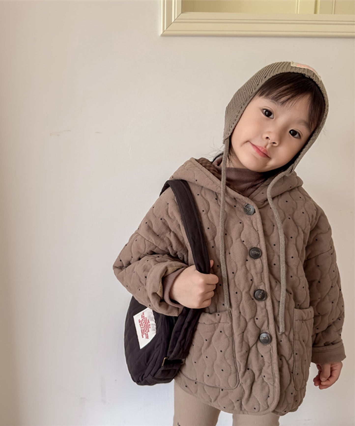 【aimoha-KIDS-】韓国子供服 ドット柄キルティング中綿ジャケット