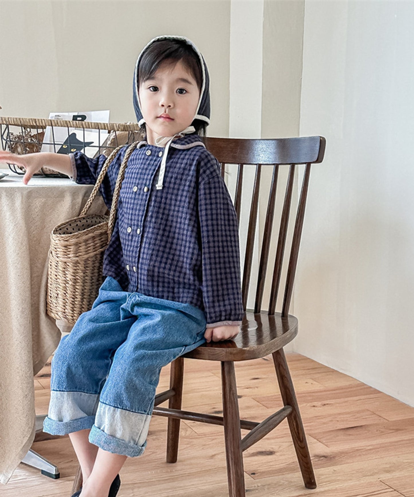 【aimoha-KIDS-】韓国子供服　ギンガムチェックブラウスシャツ