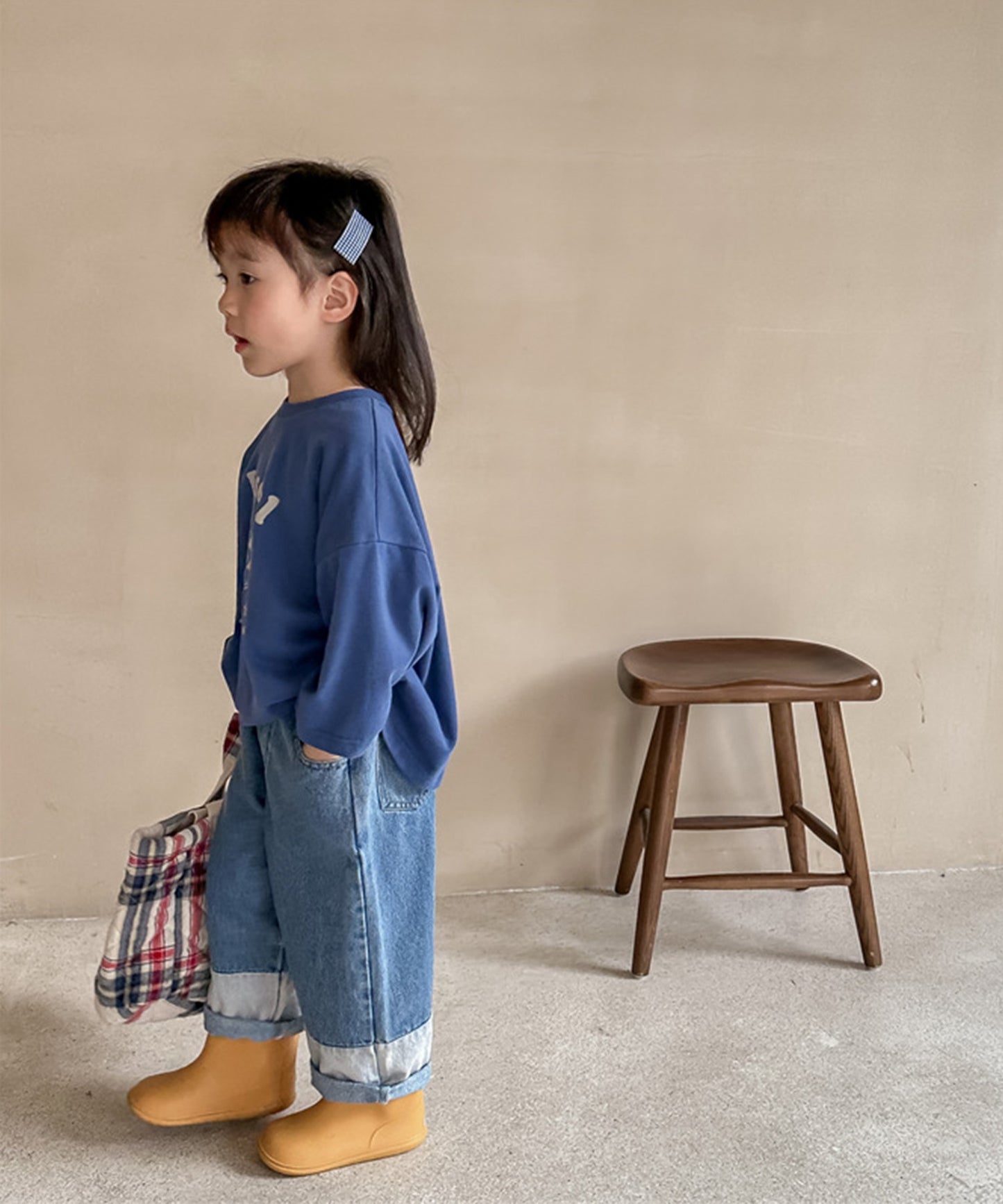 【aimoha-KIDS-】韓国子供服　古着風配色切り替えデニムパンツ