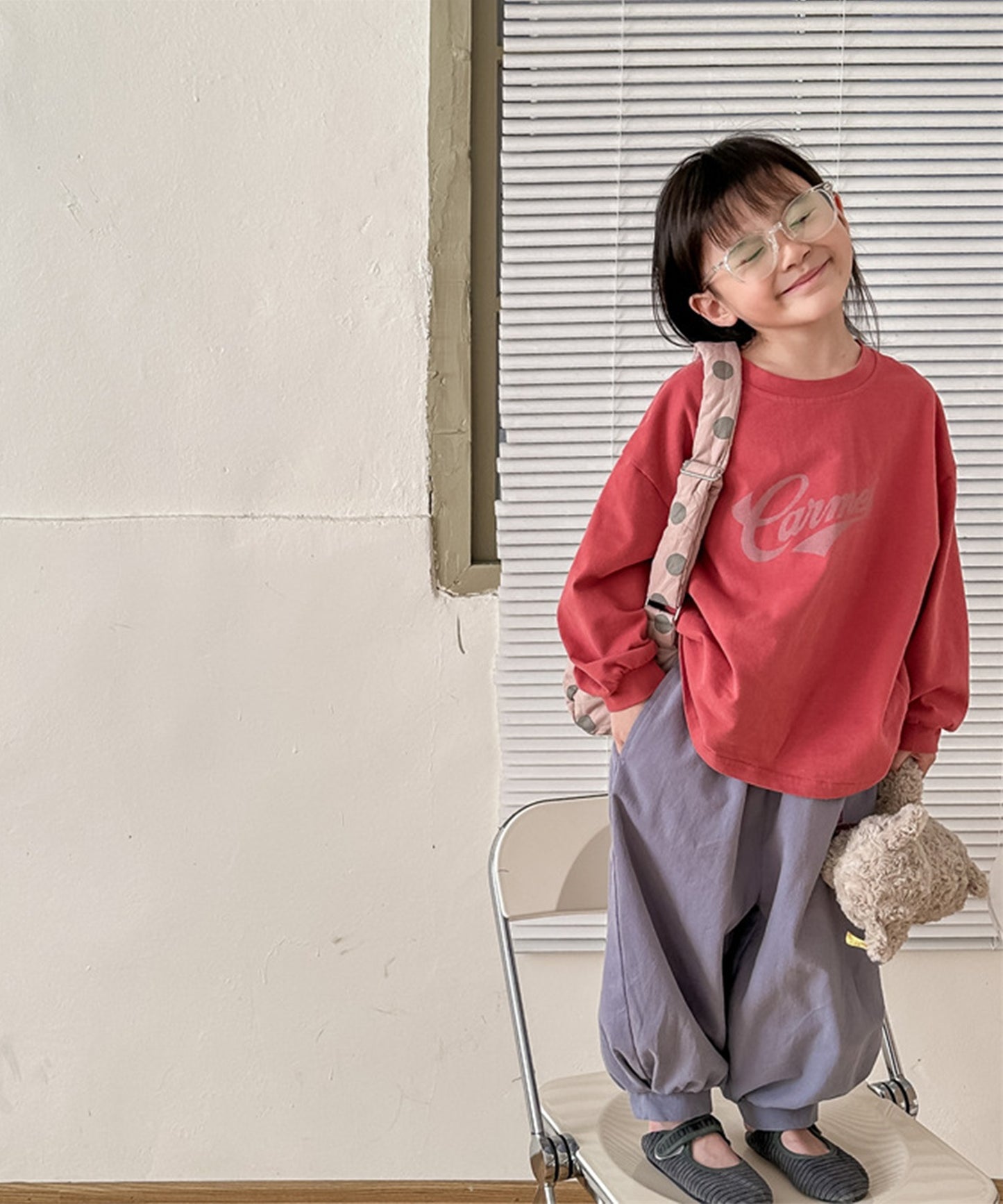【aimoha-KIDS-】韓国子供服　ワンポイント刺繍入りバルーンパンツ