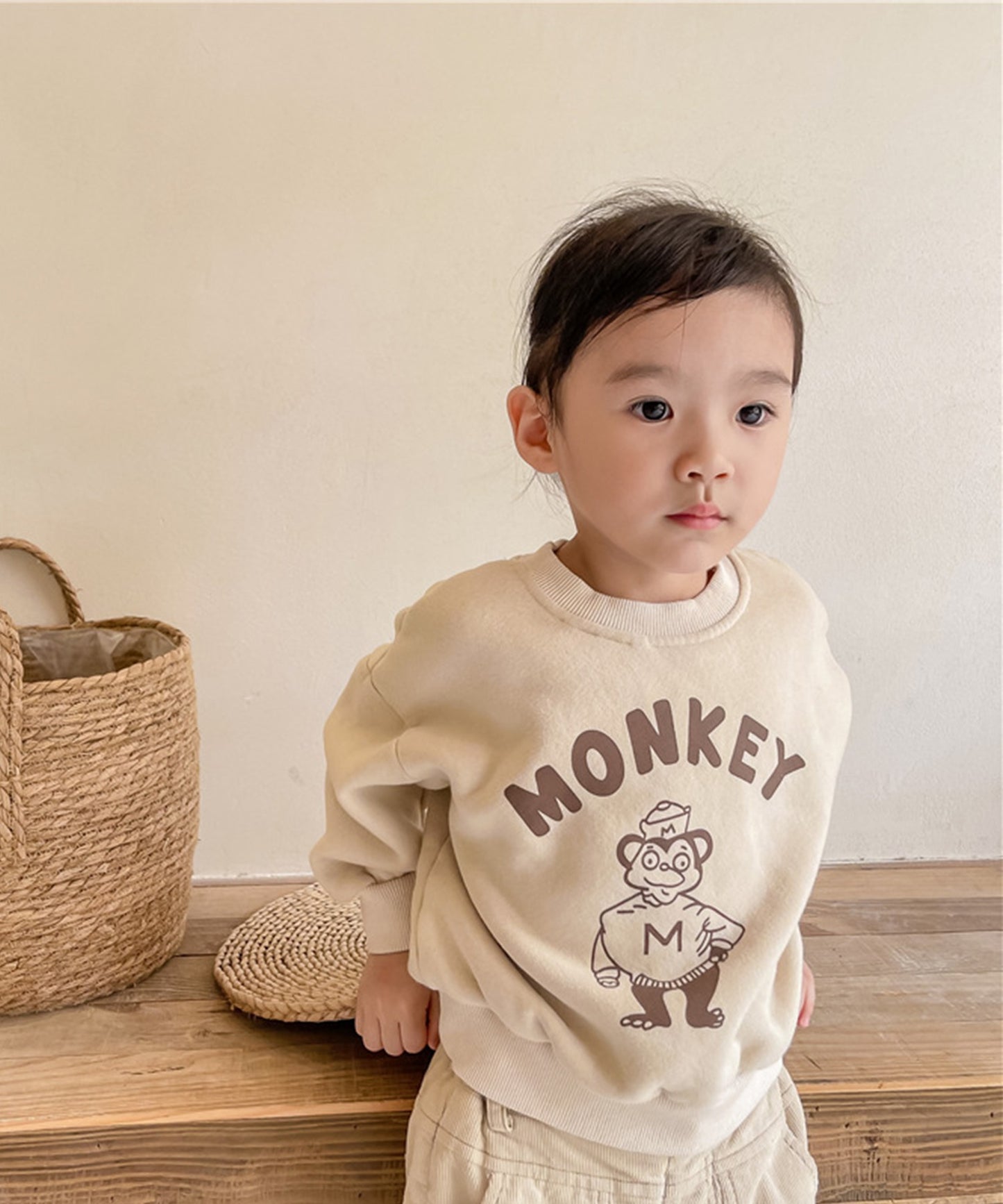 [aimoha-KIDS-] American casual print sweatshirt fleece lining