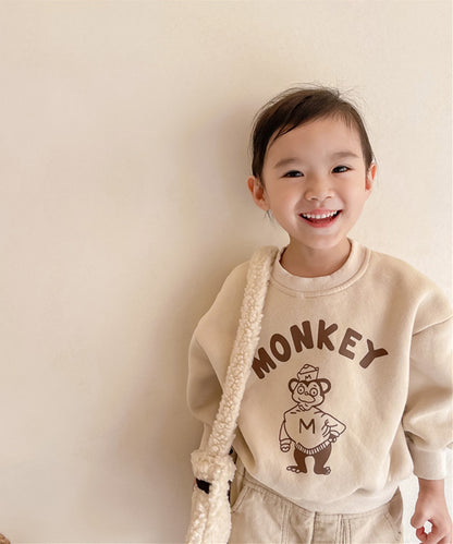 [aimoha-KIDS-] American casual print sweatshirt fleece lining