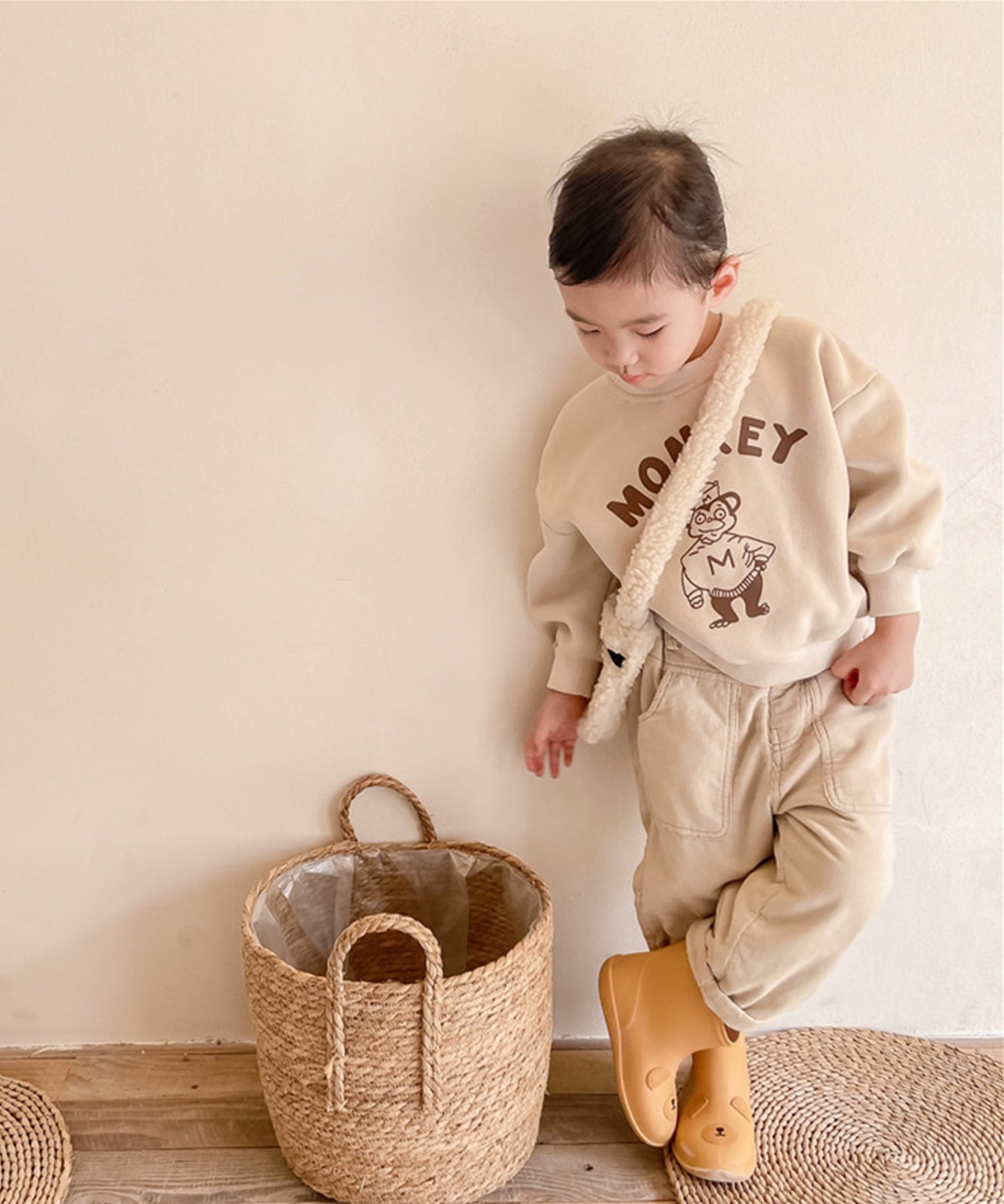 [aimoha-KIDS-] American casual print sweatshirt fleece lining