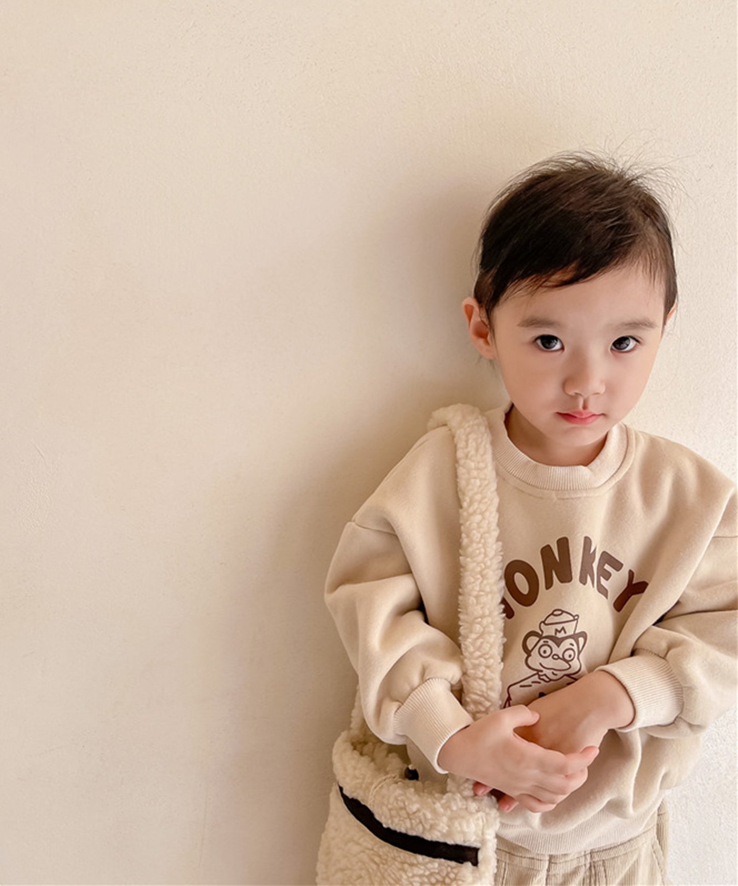 [aimoha-KIDS-] American casual print sweatshirt fleece lining