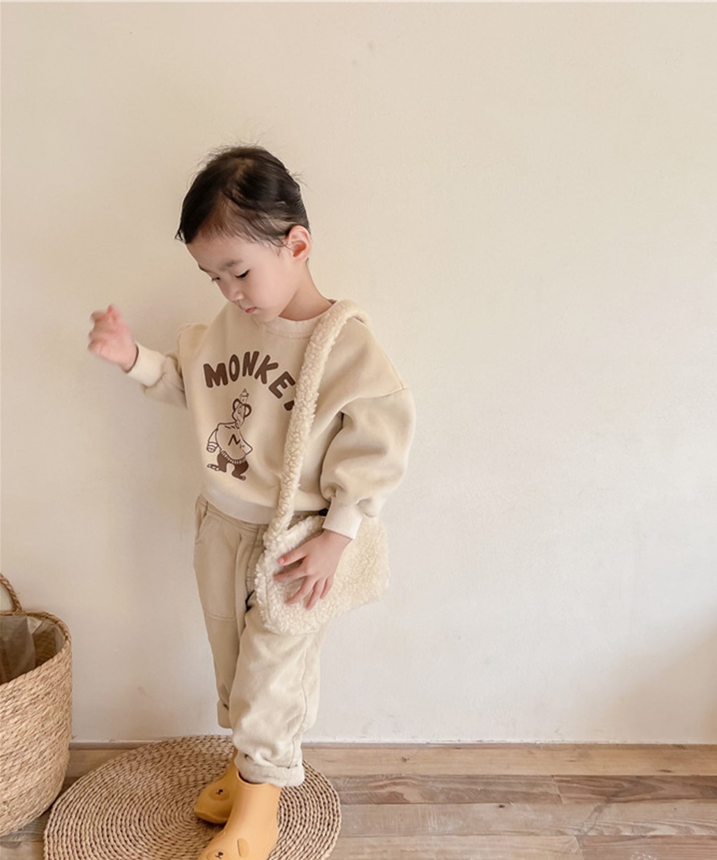 [aimoha-KIDS-] American casual print sweatshirt fleece lining