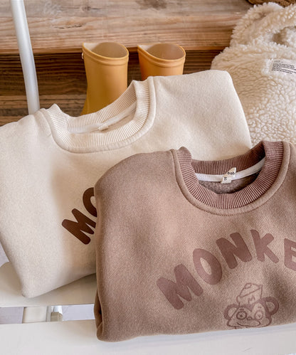 [aimoha-KIDS-] American casual print sweatshirt fleece lining