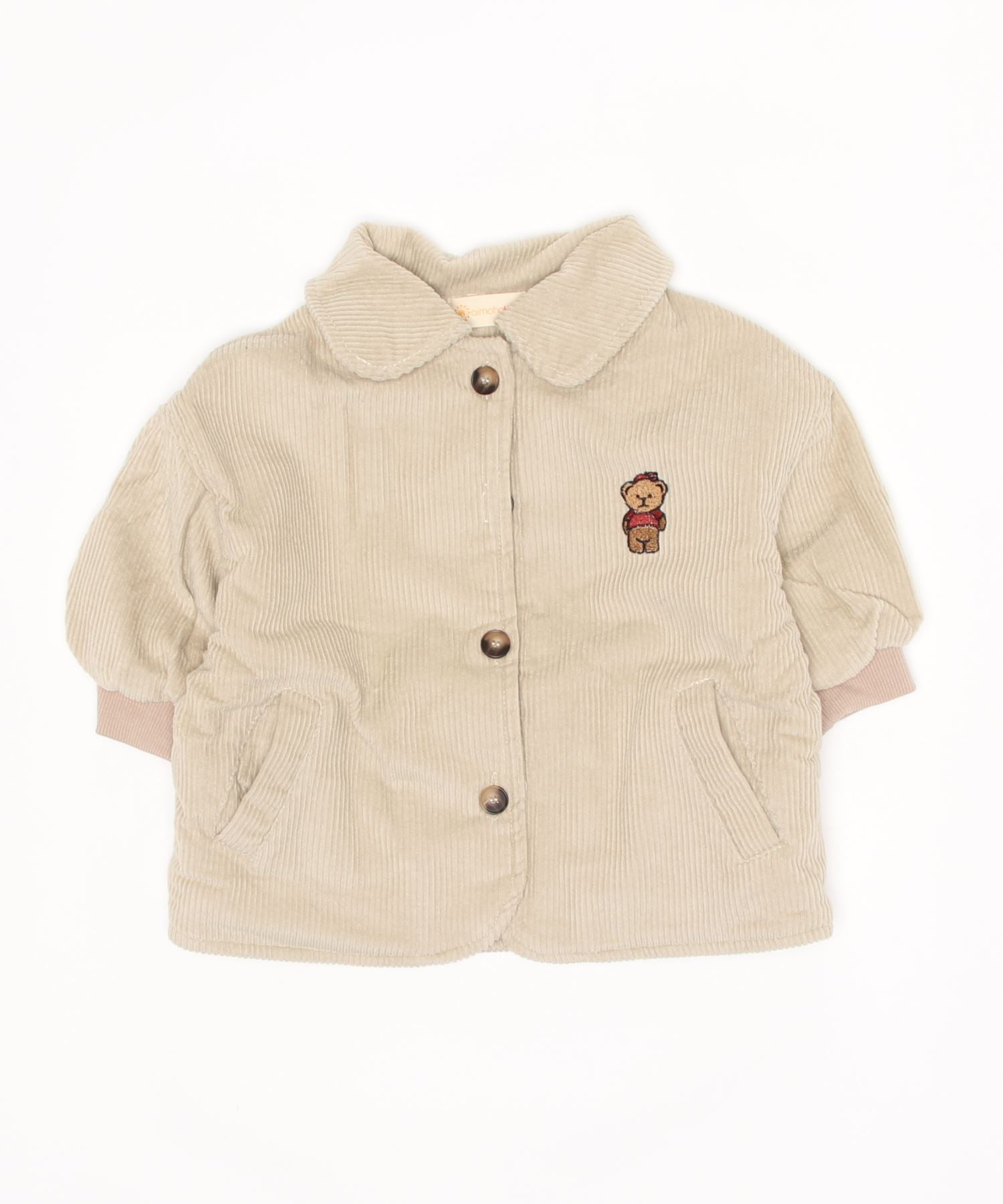 【aimoha-KIDS-】韓国子供服 クマ刺繍ボア裏地暖かい中ボアコーデュロイコート