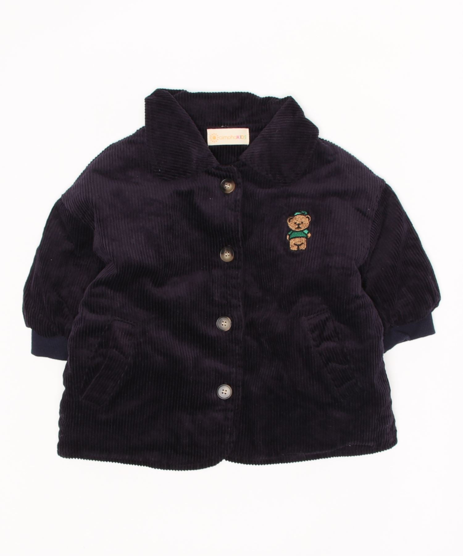 【aimoha-KIDS-】韓国子供服 クマ刺繍ボア裏地暖かい中ボアコーデュロイコート