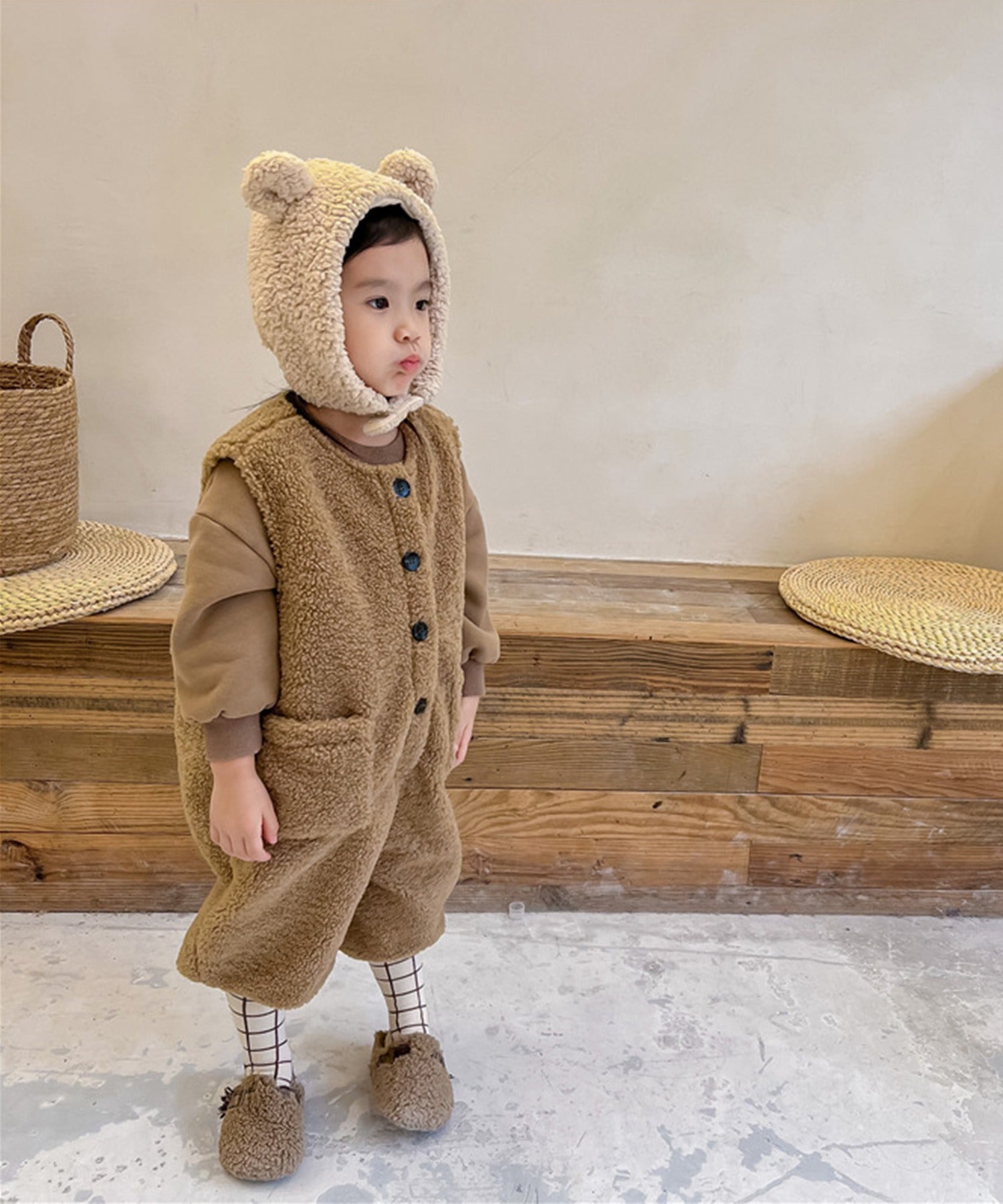 【aimoha-KIDS-】韓国子供服　前開きボアオールインワン