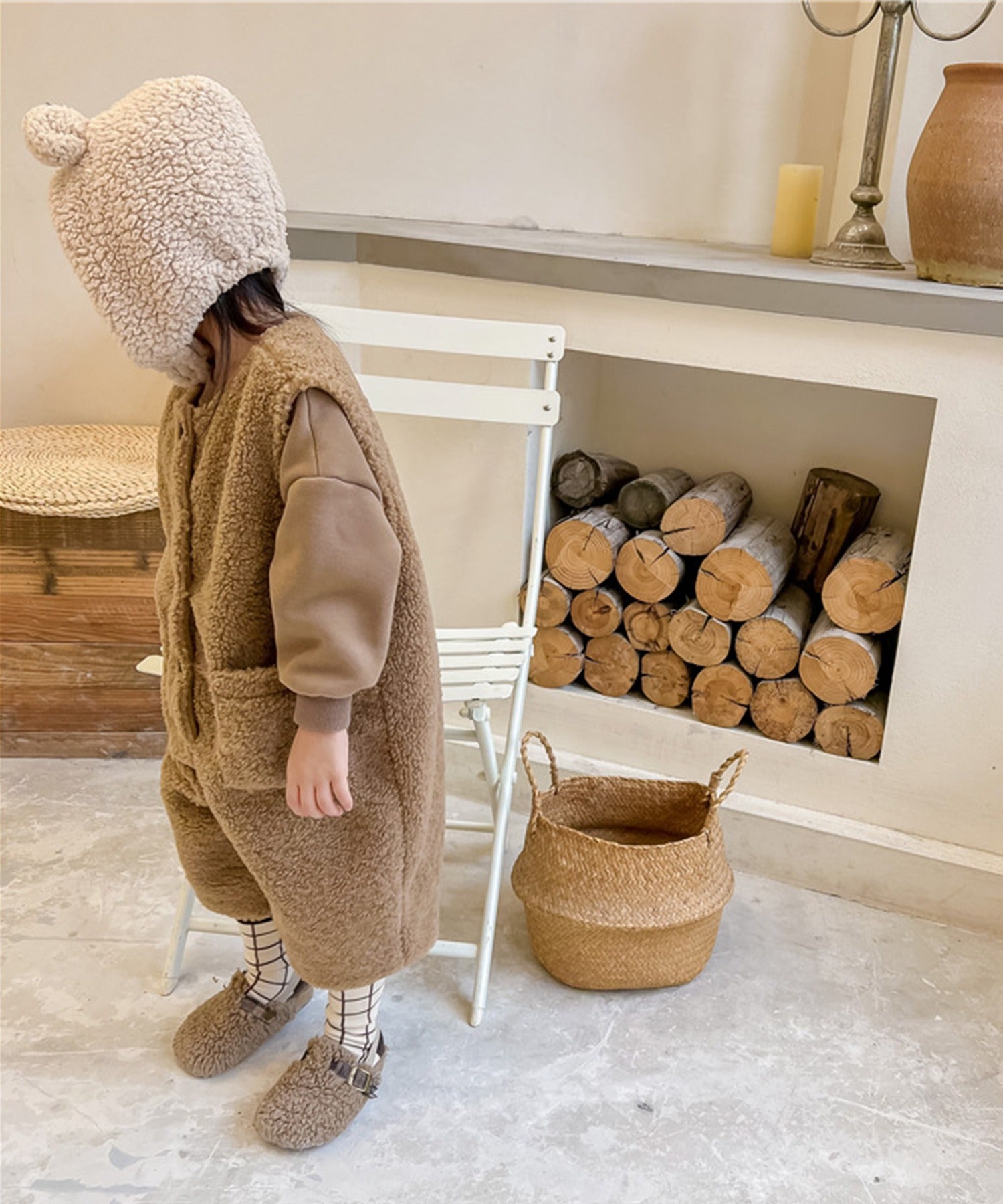 【aimoha-KIDS-】韓国子供服　前開きボアオールインワン