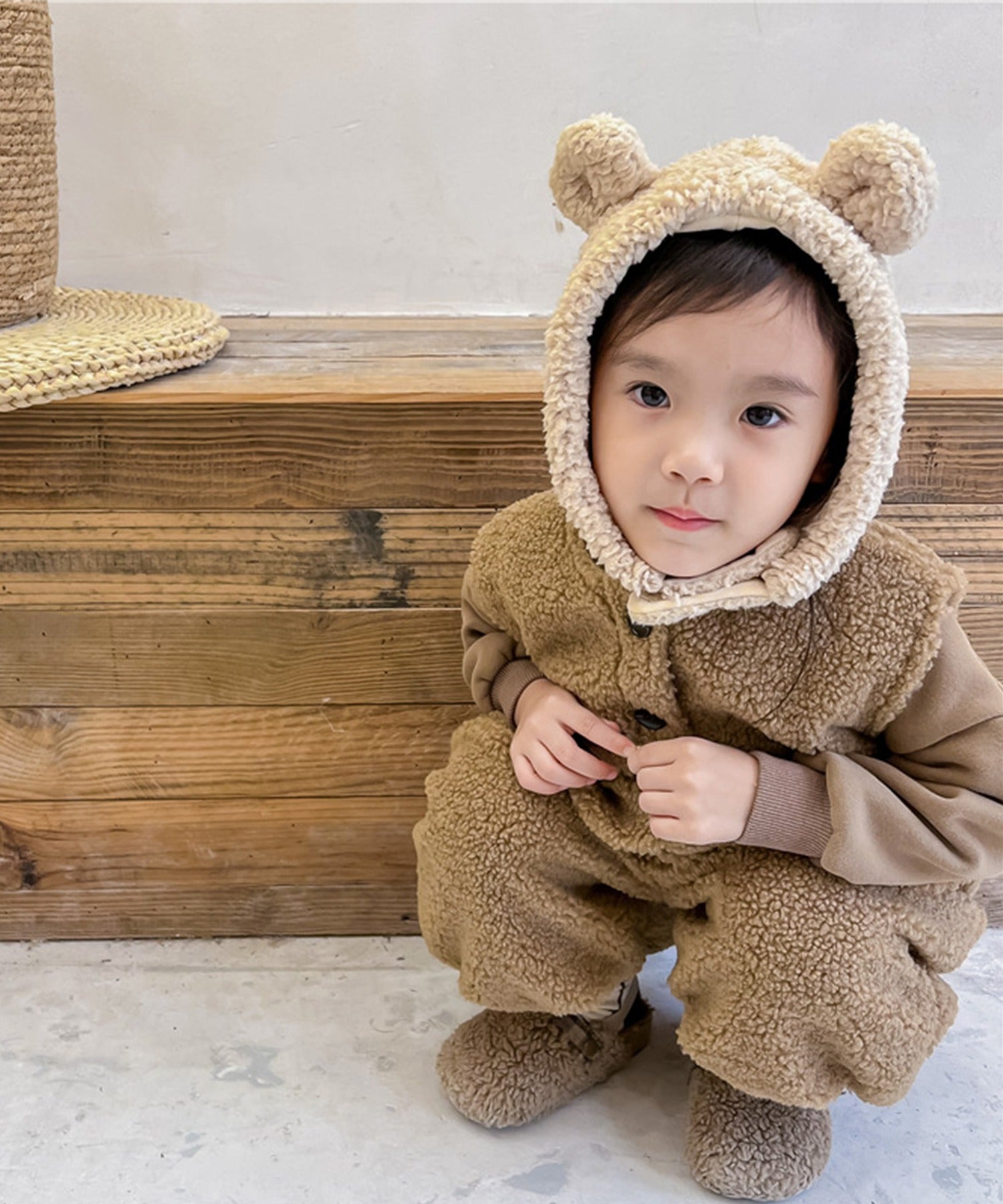 【aimoha-KIDS-】韓国子供服　前開きボアオールインワン