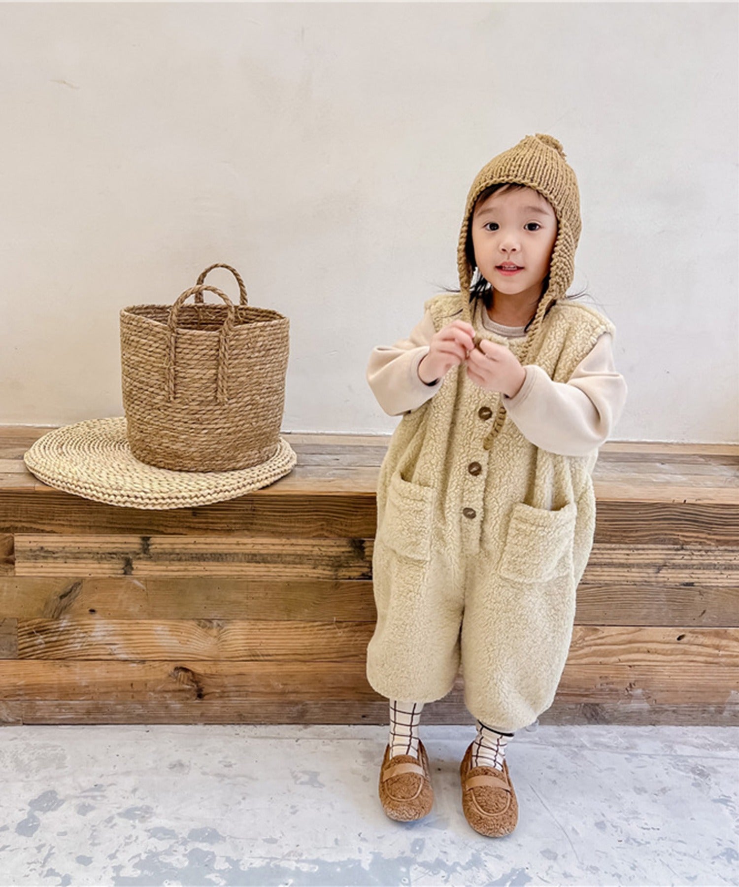 【aimoha-KIDS-】韓国子供服　前開きボアオールインワン