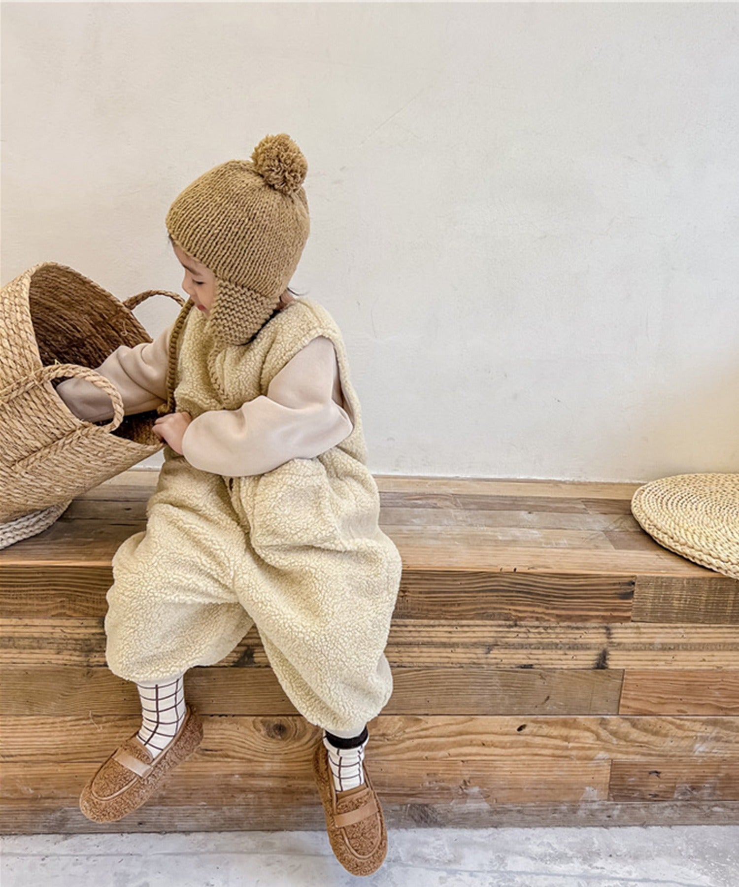 【aimoha-KIDS-】韓国子供服　前開きボアオールインワン