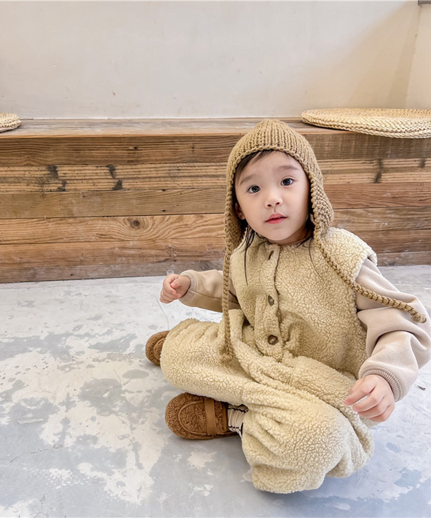 【aimoha-KIDS-】韓国子供服　前開きボアオールインワン