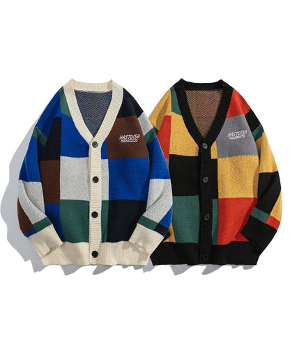 [HOOK] Retro-style patchwork color cardigan