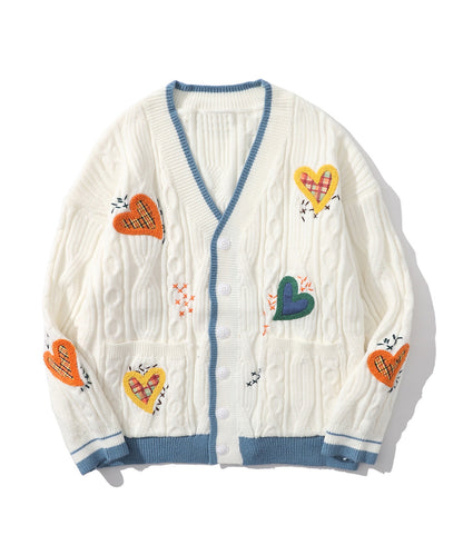 [HOOK] Patchwork embroidery ringer V-neck cardigan