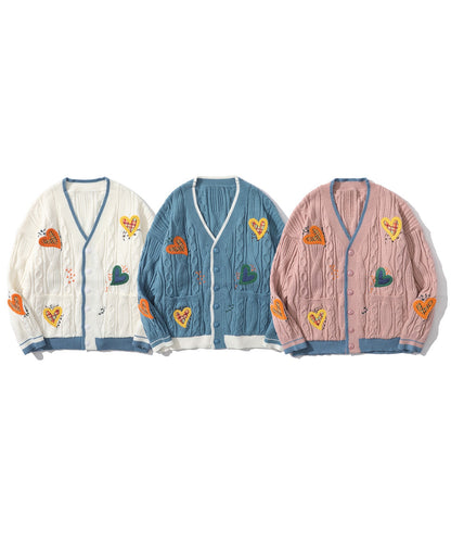 [HOOK] Patchwork embroidery ringer V-neck cardigan