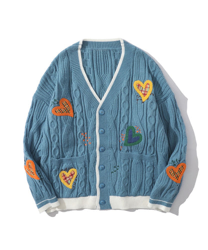 [HOOK] Patchwork embroidery ringer V-neck cardigan