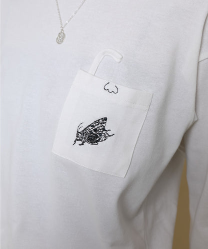 【genxder】ユニセックス オリジナル蝶々刺繍ポケットロングTシャツ