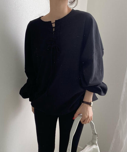 レトロ調韓国風カジュアルオーバースウェット