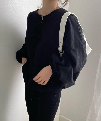 レトロ調韓国風カジュアルオーバースウェット
