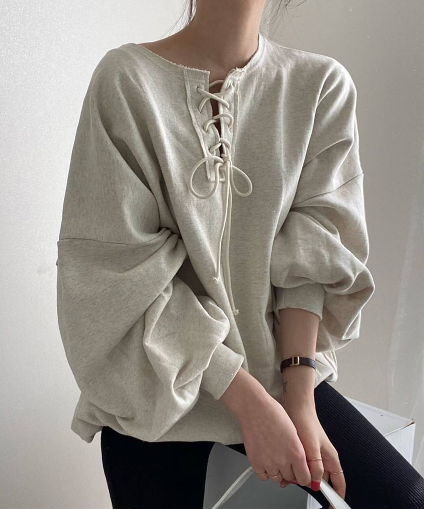 レトロ調韓国風カジュアルオーバースウェット