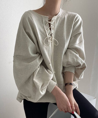 レトロ調韓国風カジュアルオーバースウェット