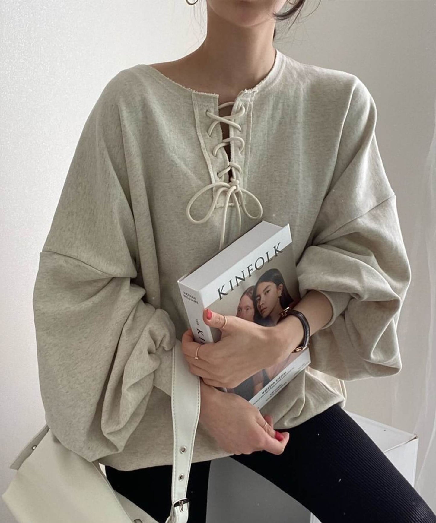レトロ調韓国風カジュアルオーバースウェット