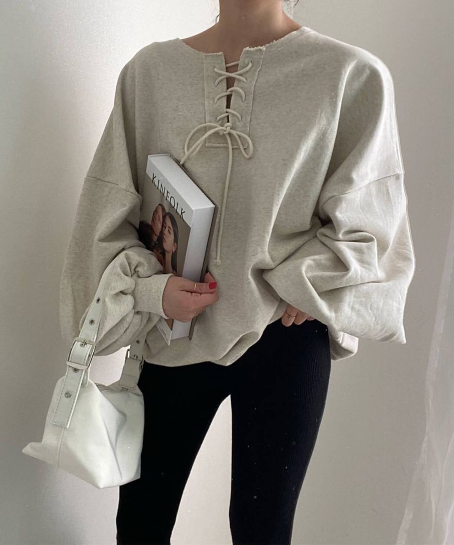 レトロ調韓国風カジュアルオーバースウェット